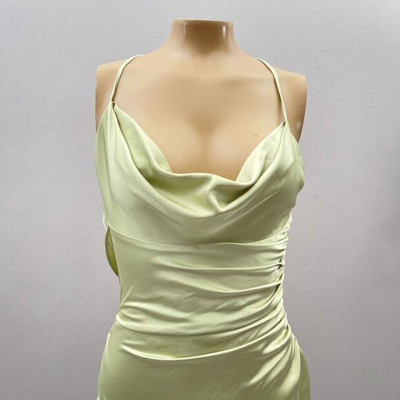Katie May Los Angeles Ryder Cowl Neck Ruched Satin Maxi Gown Light Green XS - Picture 5 of 15